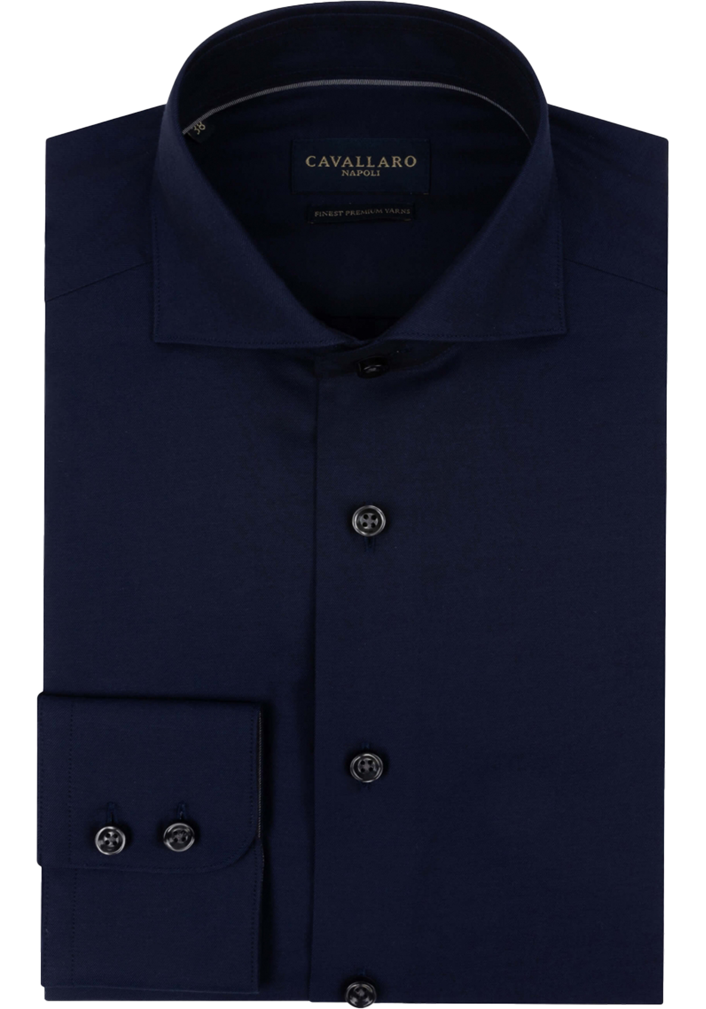 Cavallaro Napoli Angelo slim fit overhemd, twill, donkerblauw