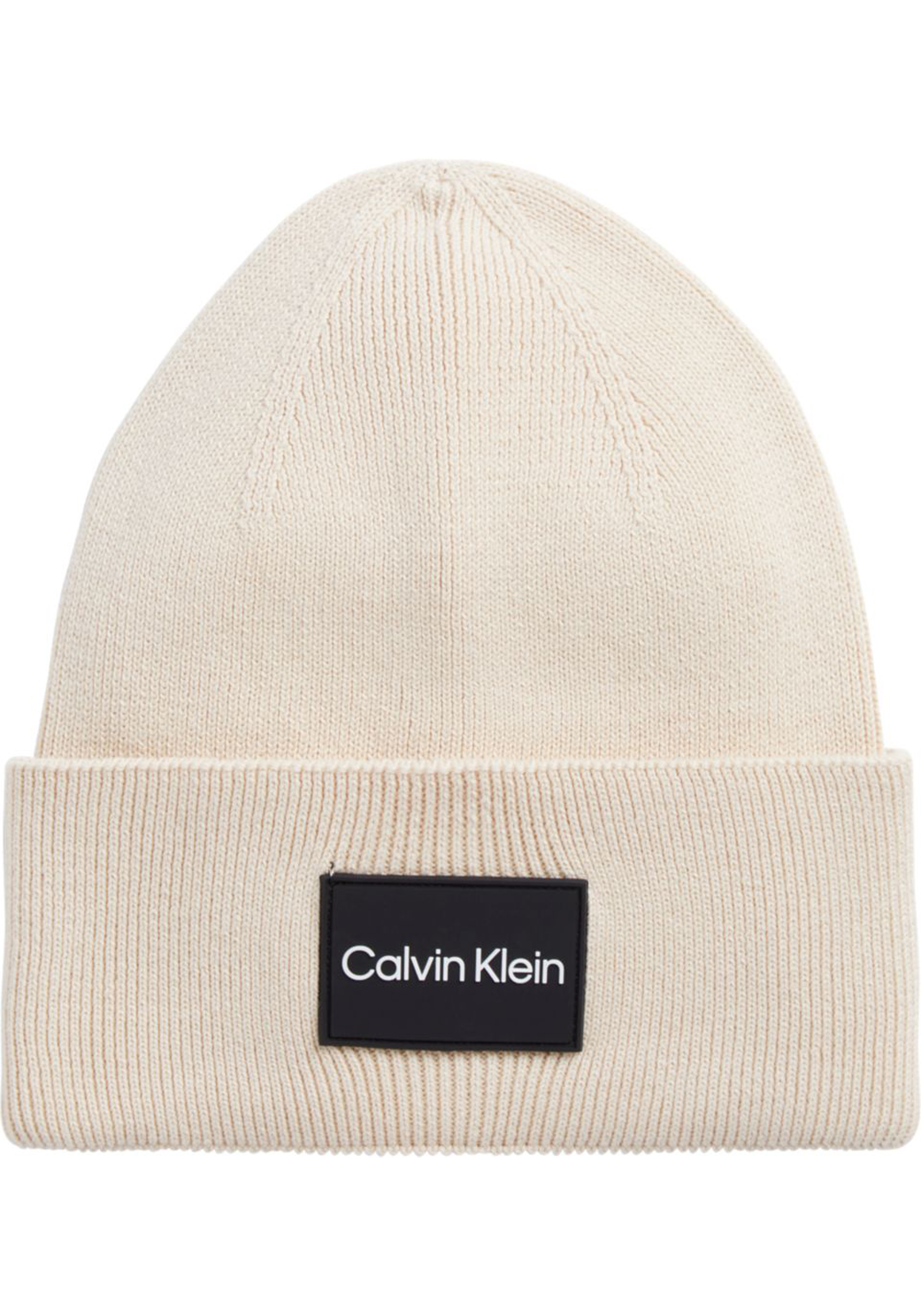 Calvin Klein muts, fine cotton rib beanie, beige