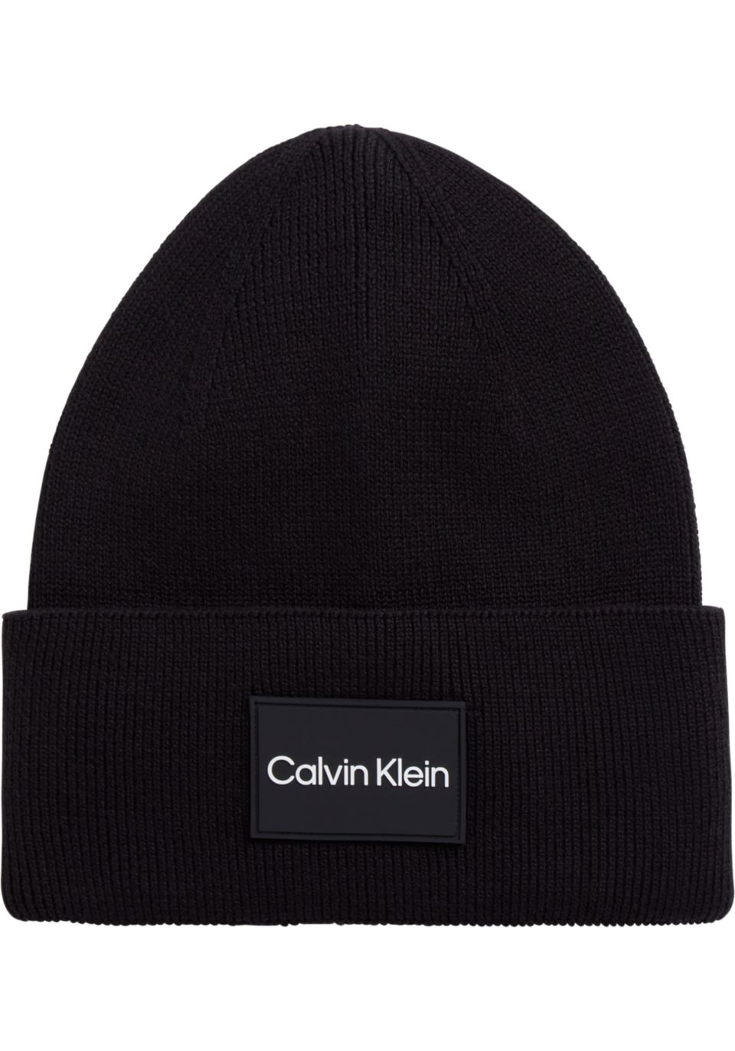 Calvin Klein muts, fine cotton rib beanie, zwart