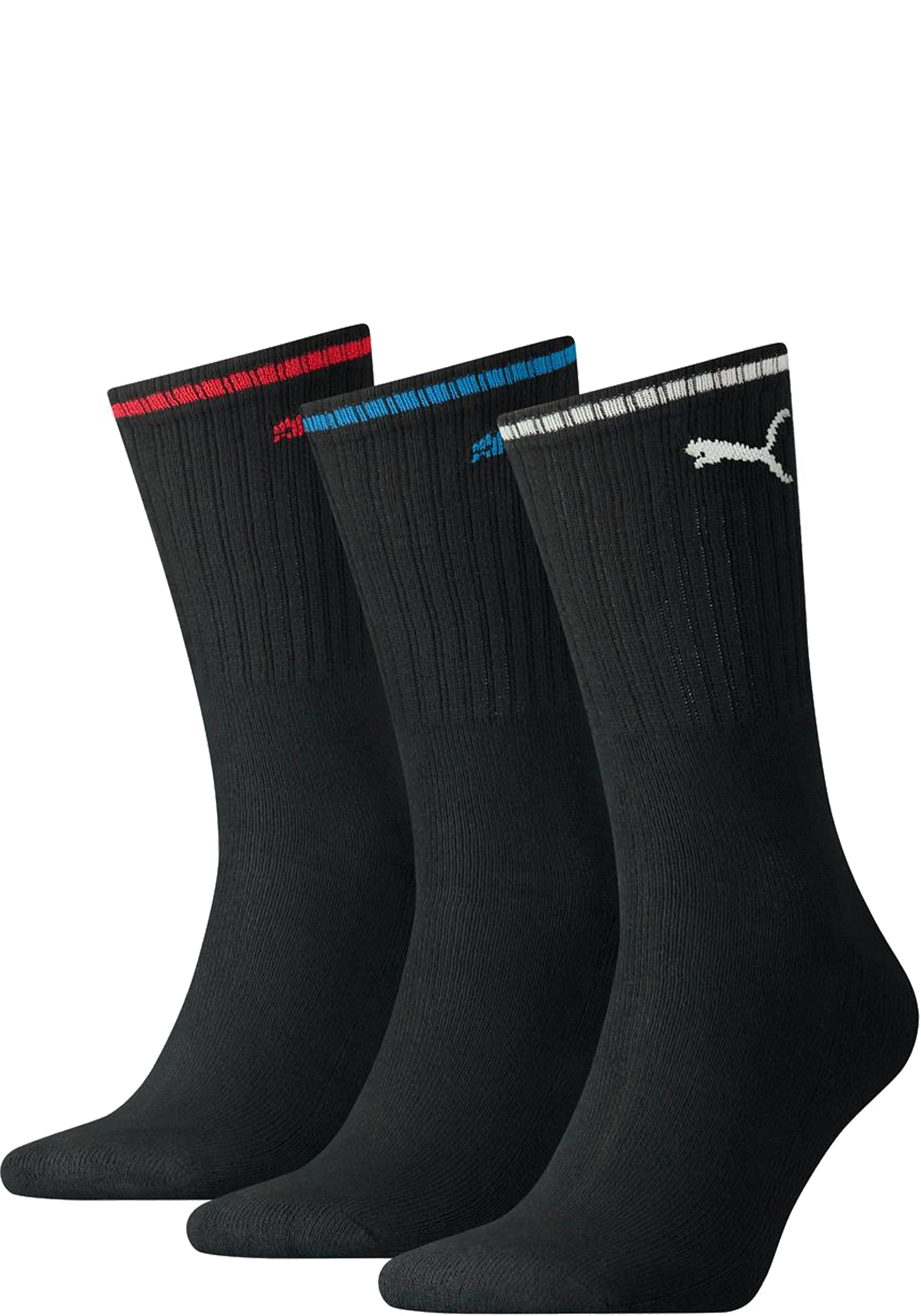 Puma Crew Sock Stripe (3-pack),  sokken, zwart gestreept