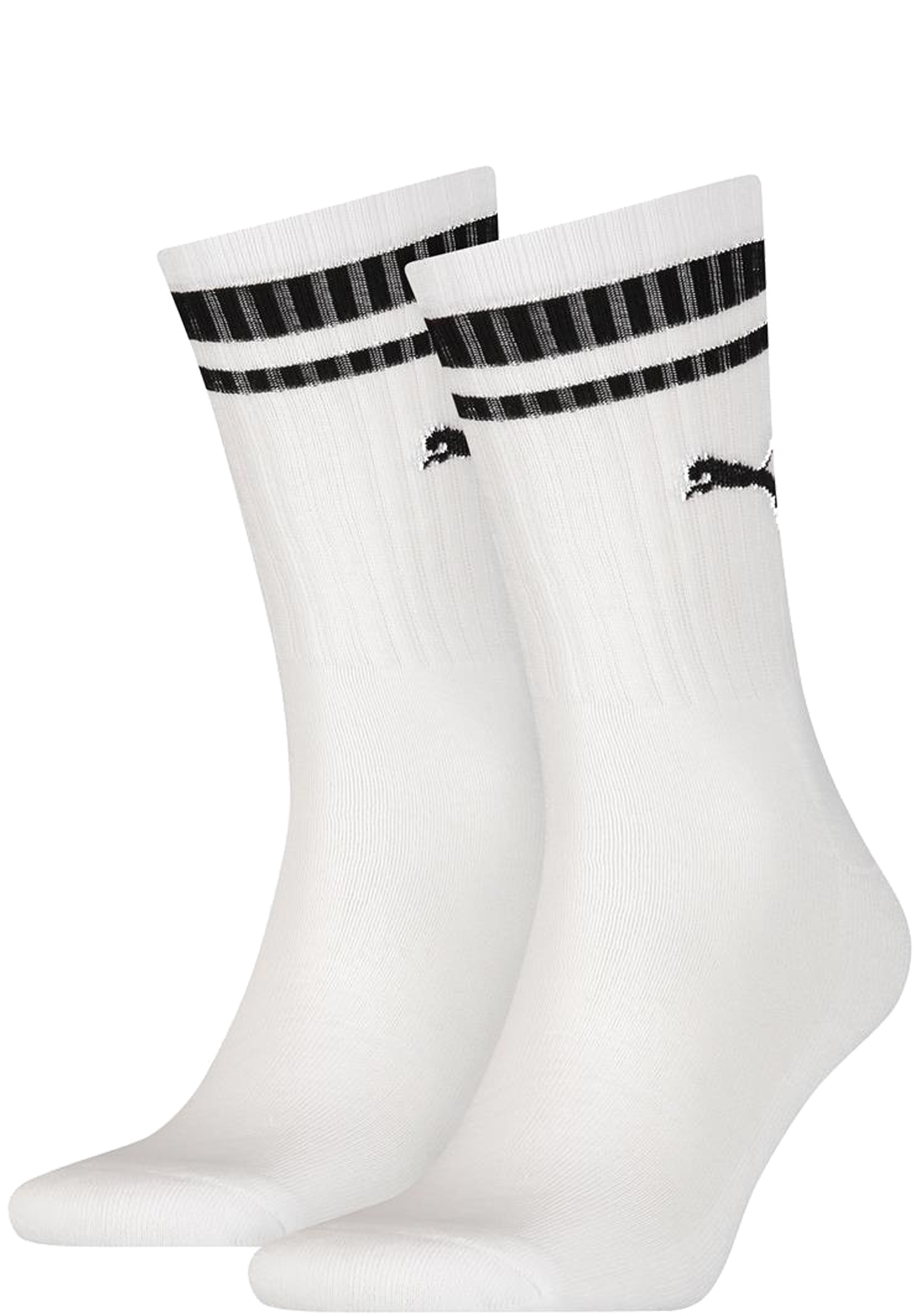 Puma Crew Heritage Stripe Unisex (2-pack), unisex sokken, wit gestreept