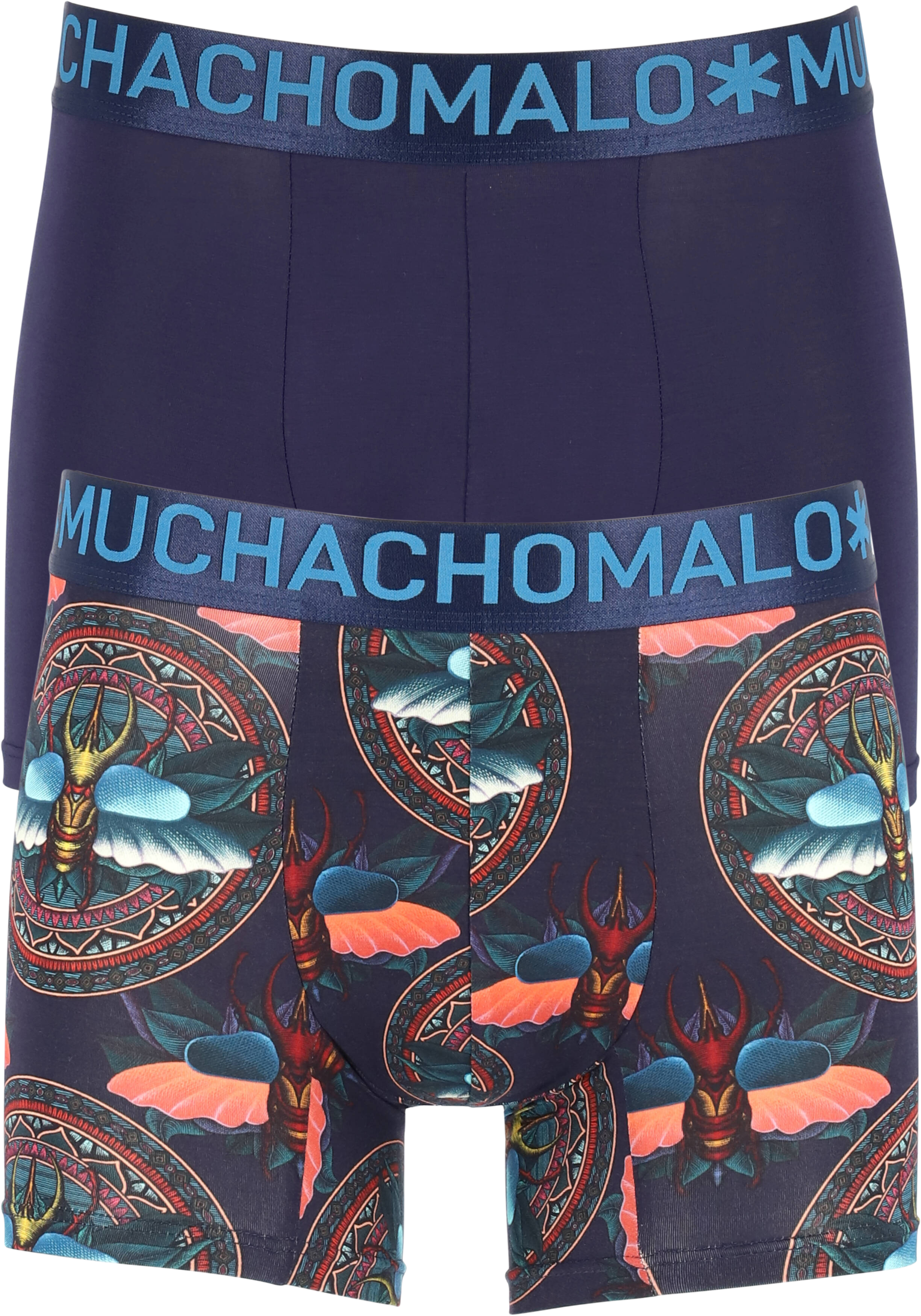 Muchachomalo heren boxershorts (2-pack), heren boxers bamboe normale lengte, Beetlebug, print en blauw