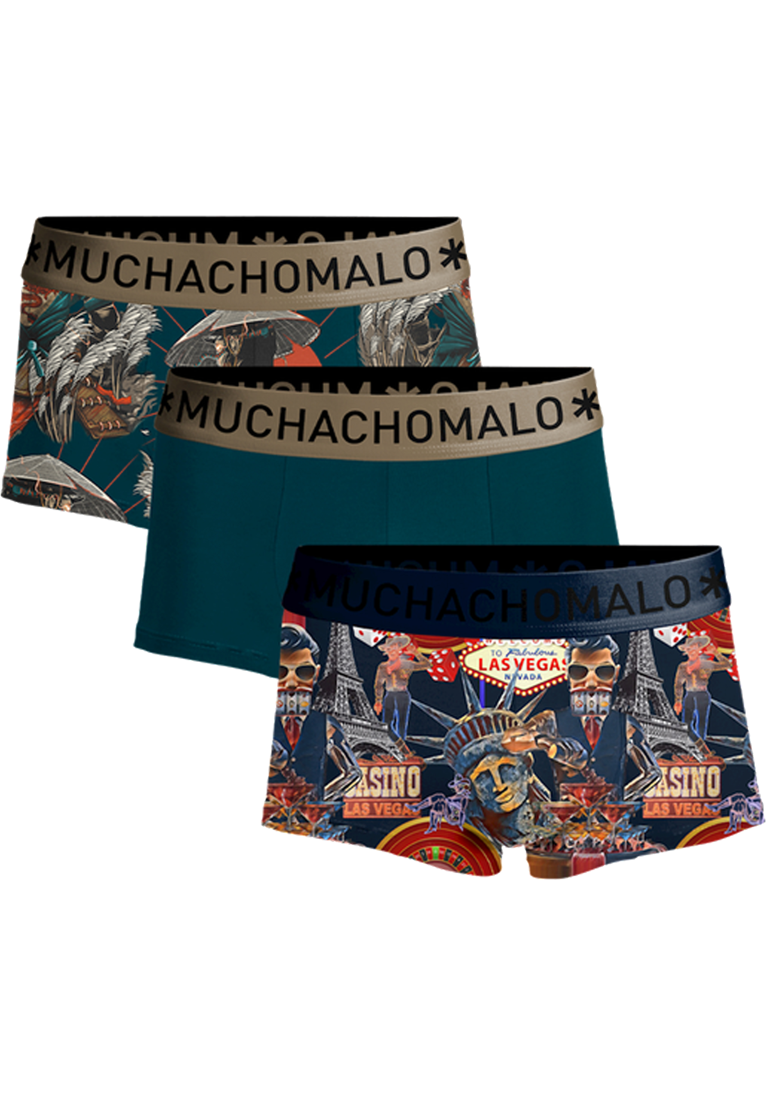 Muchachomalo boxershorts, heren boxers kort (3-pack), Las Vegas Japan