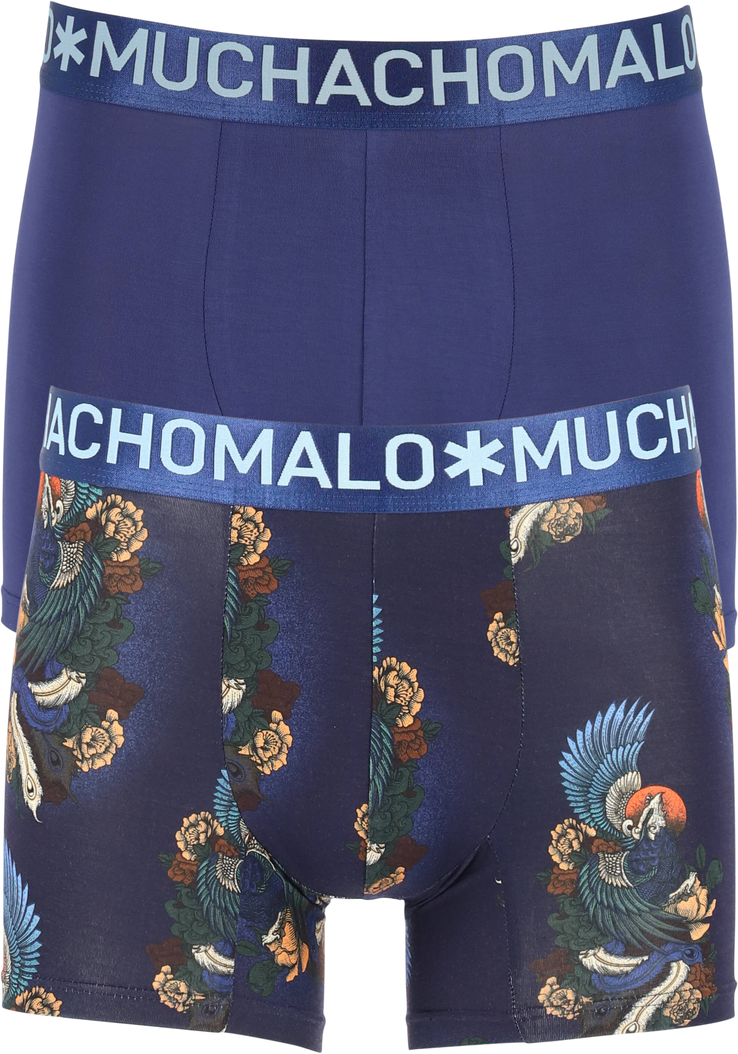 Muchachomalo heren boxershorts (2-pack), heren boxers bamboe normale lengte, Mythbird, print en blauw