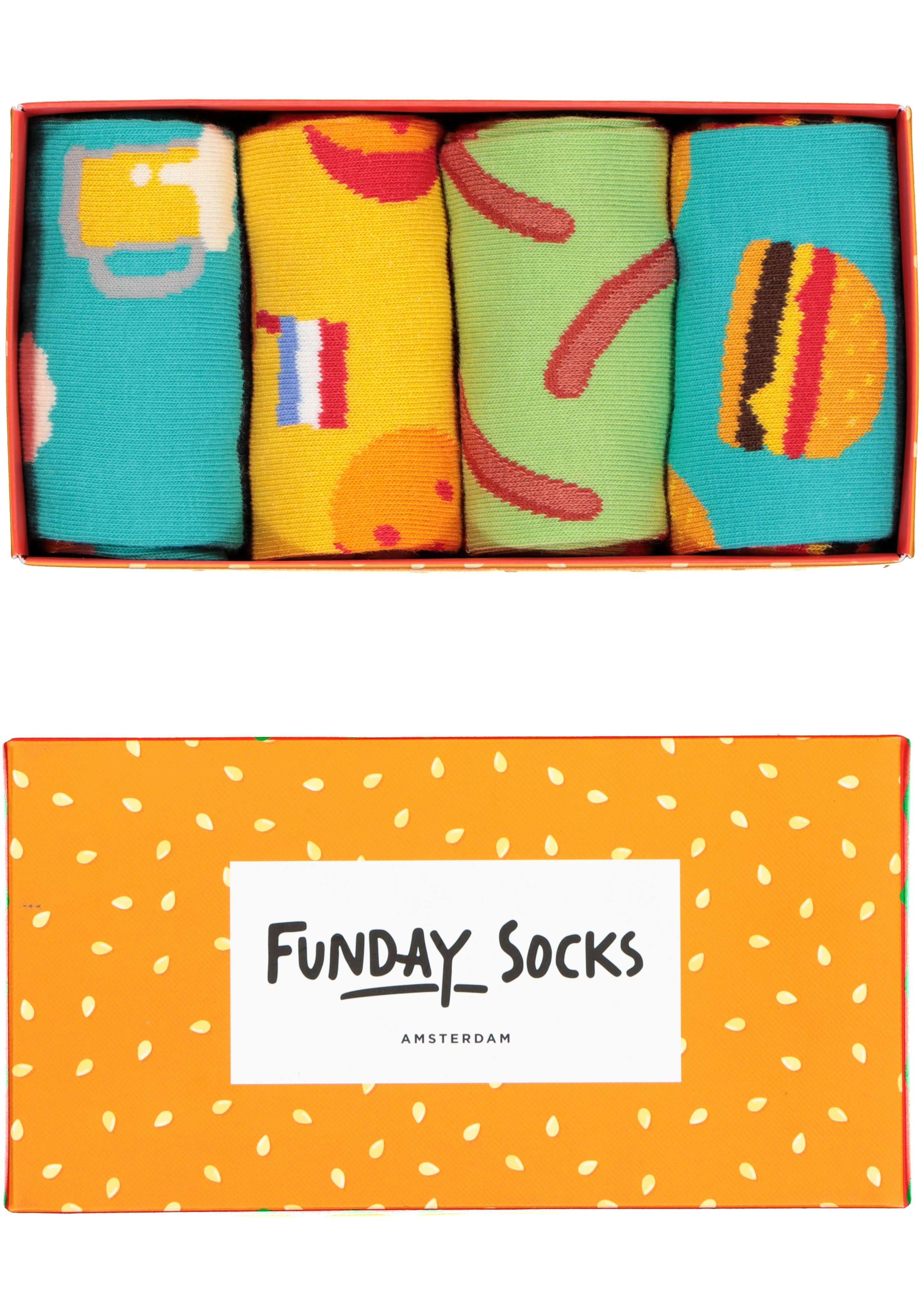 Funday Socks Giftset unisex sokken (4-pack), Beer and party food