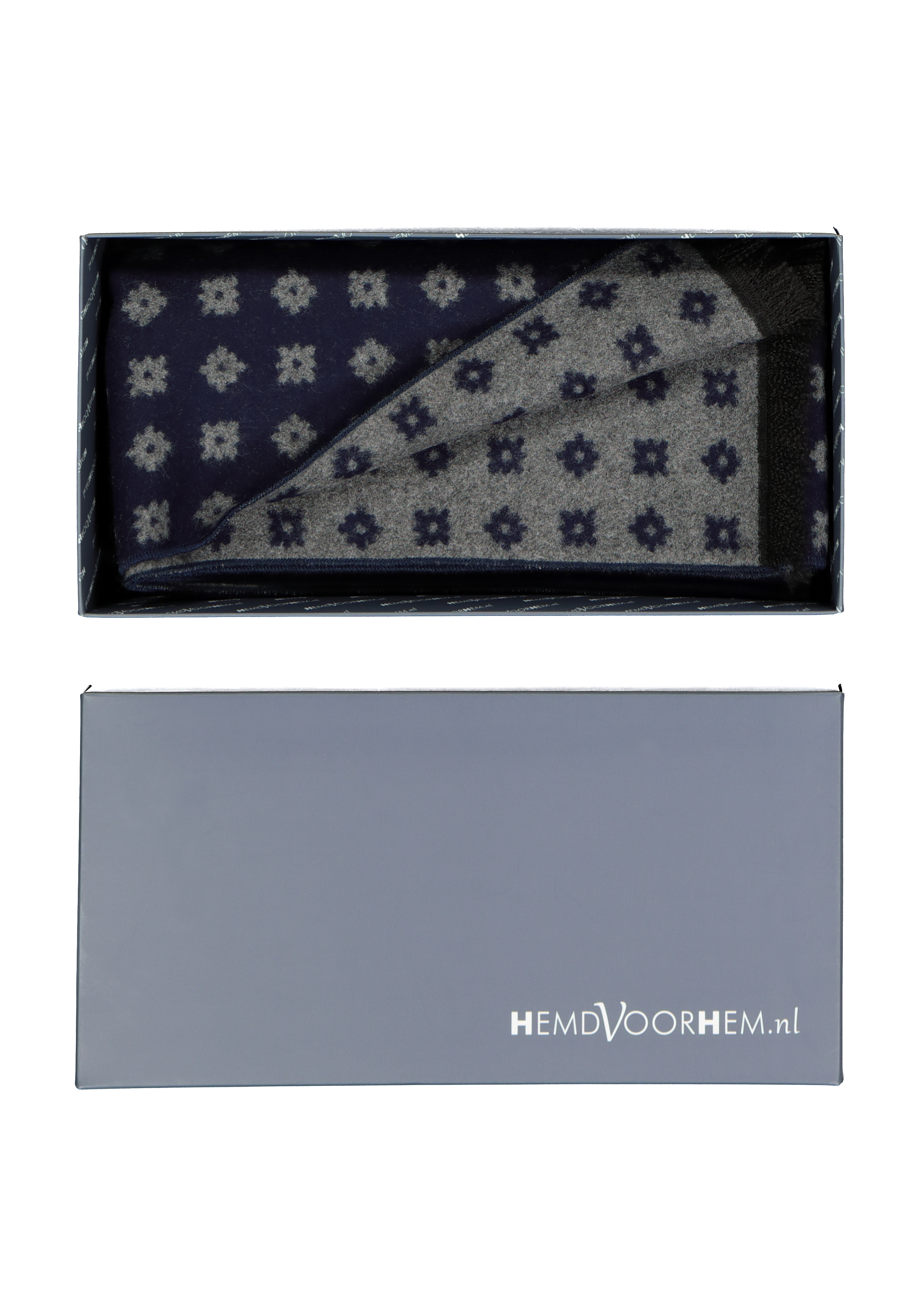 Michaelis heren sjaal in cadeauverpakking, blauw met grijs dessin