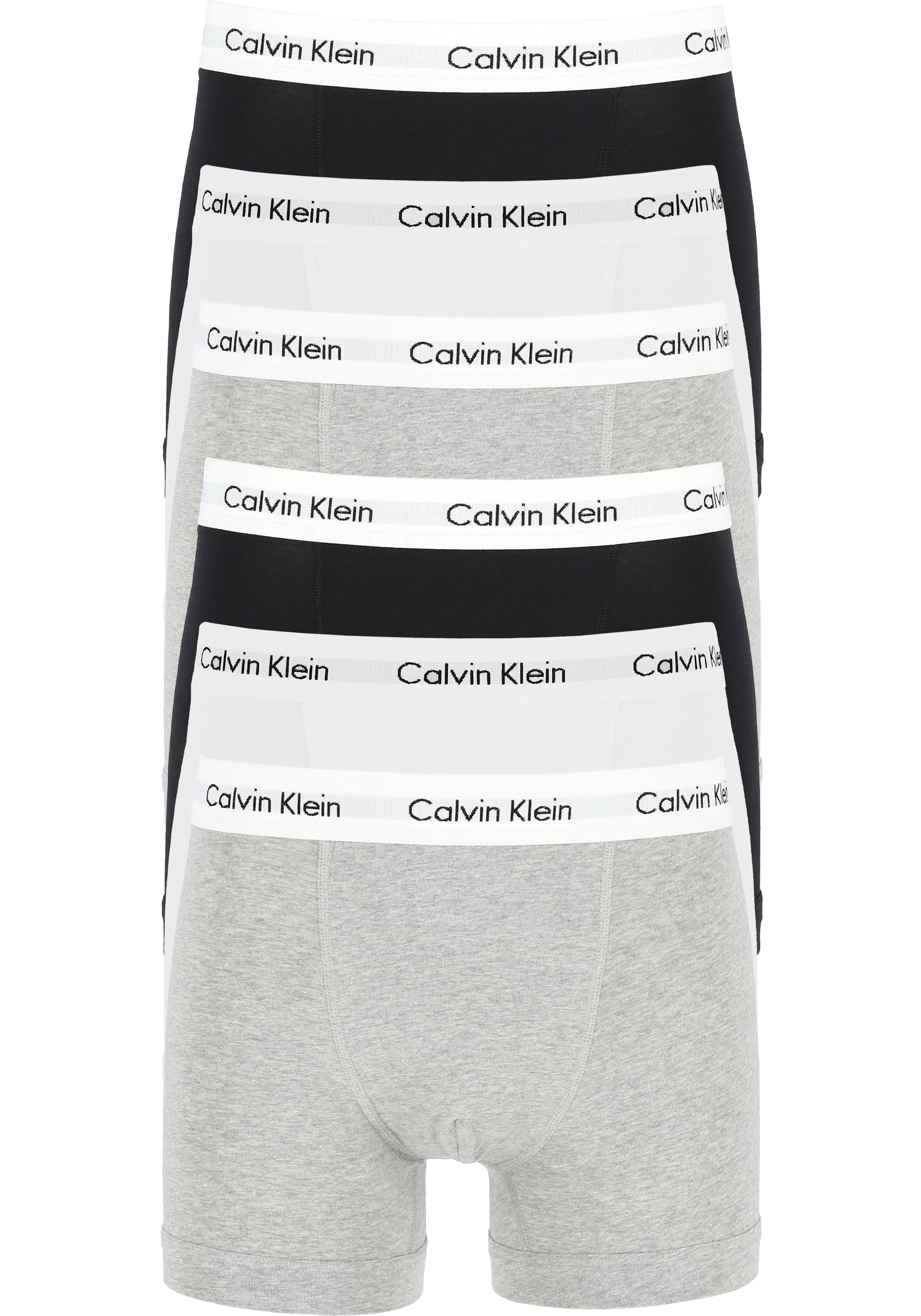 Actie 6-pack: Calvin Klein trunks, heren boxers normale lengte, zwart, grijs en wit