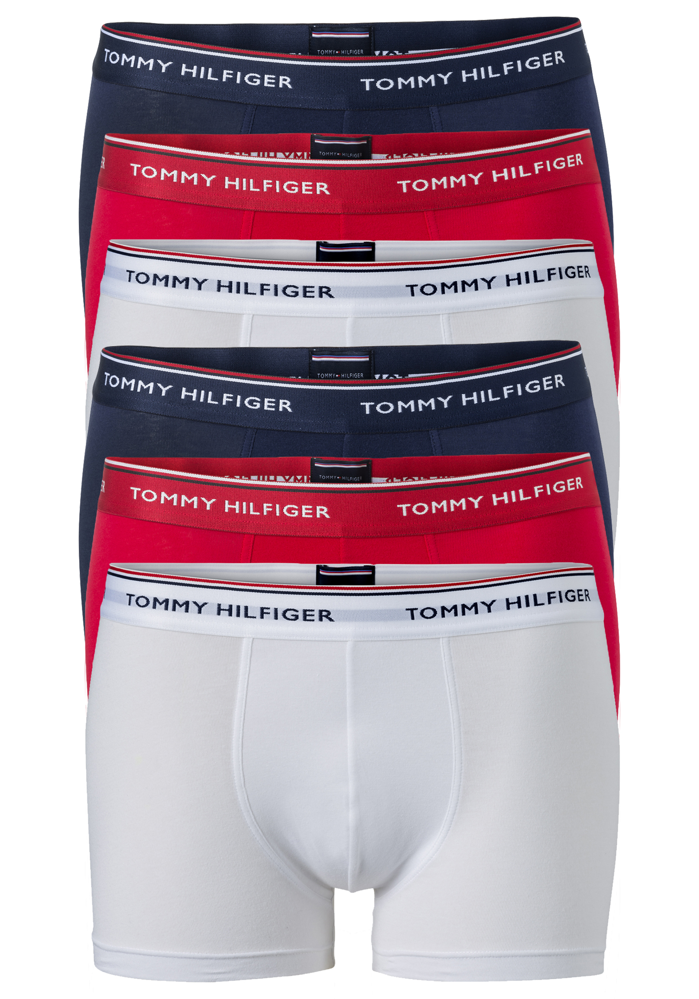 Tommy Hilfiger trunks (2x 3-pack), heren boxers normale lengte, rood, wit en blauw