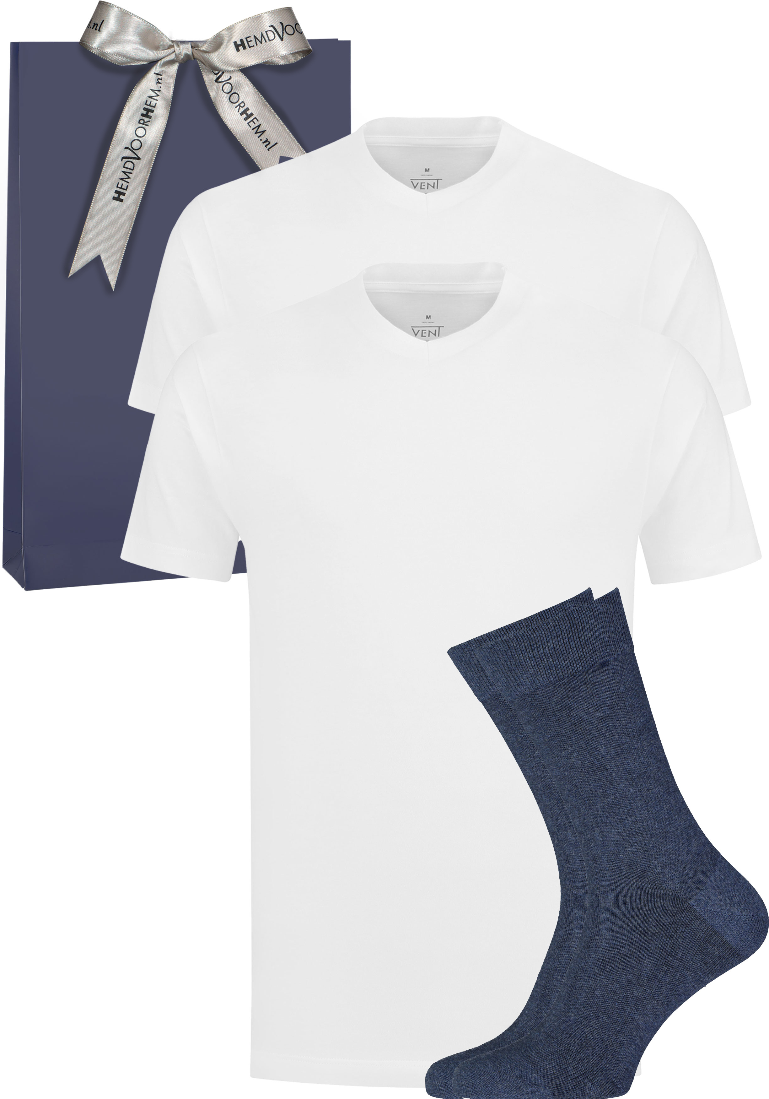 Heren cadeaubox: VENT slim fit T-shirts (2-pack) met VENT sokken (2-pack)