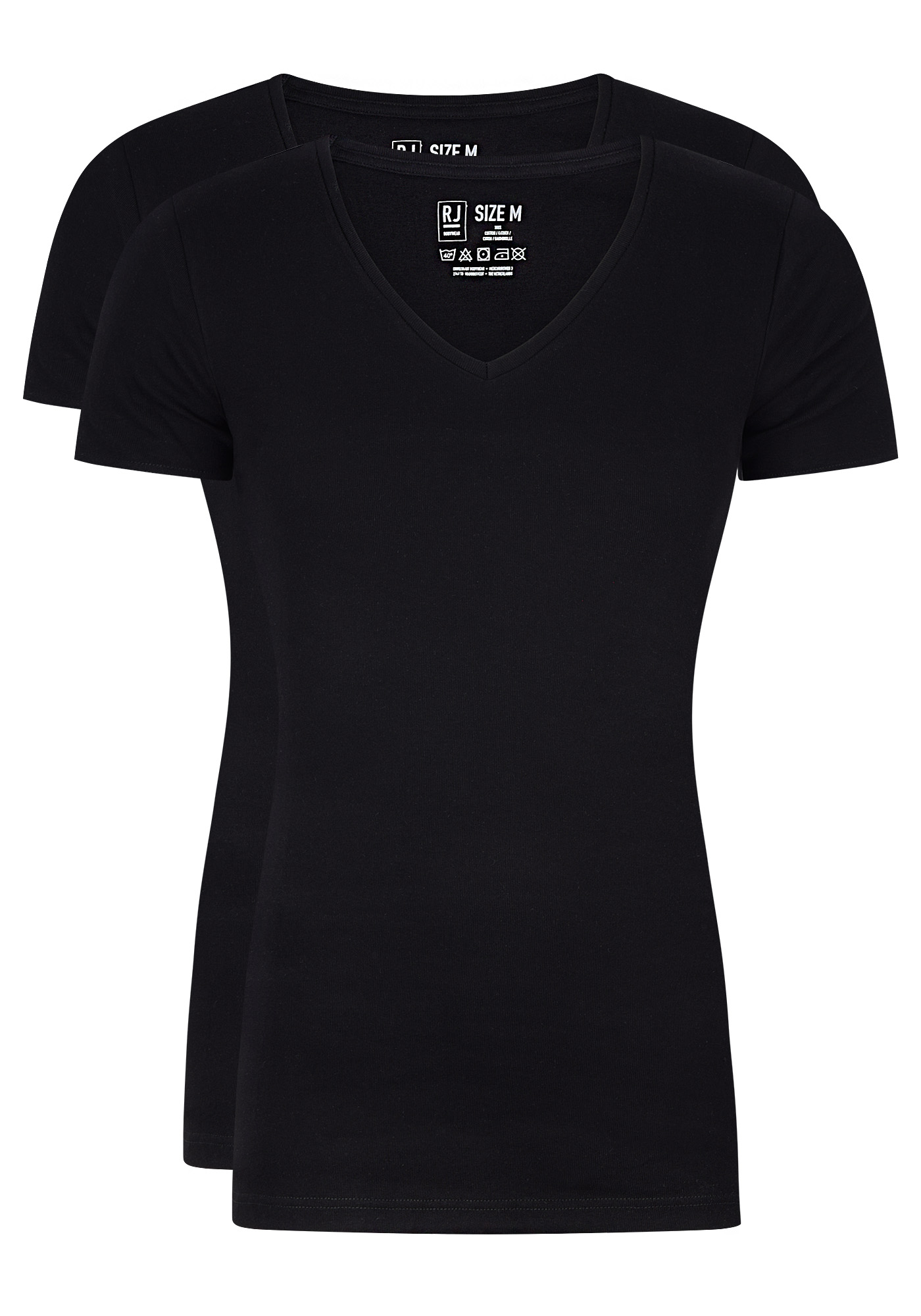 RJ Bodywear Everyday Alkmaar T-shirts (2-pack), heren rib T-shirts diepe V-hals, zwart