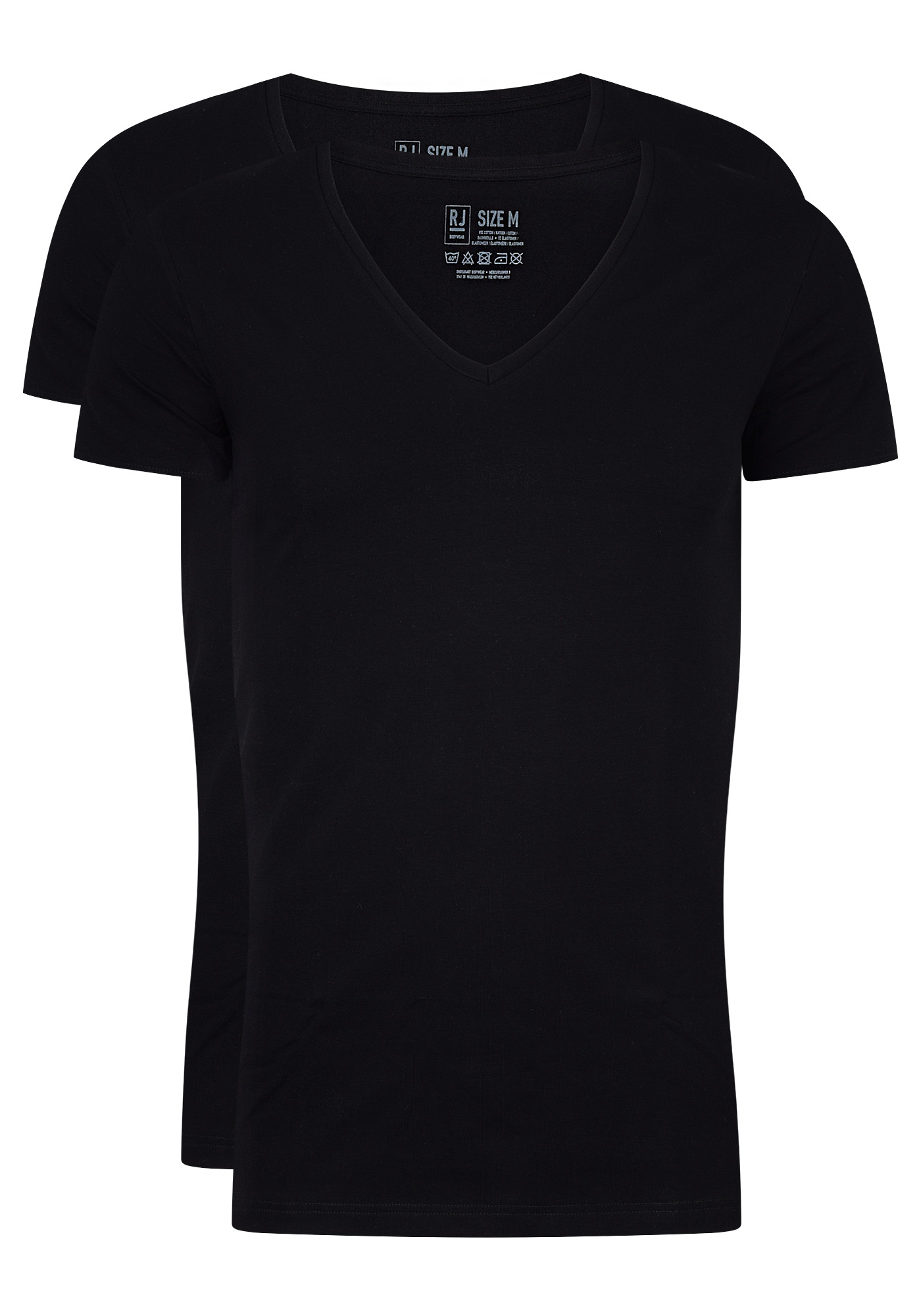 RJ Bodywear Everyday Nijmegen T-shirts (2-pack), heren stretch T-shirts diepe V-hals, zwart