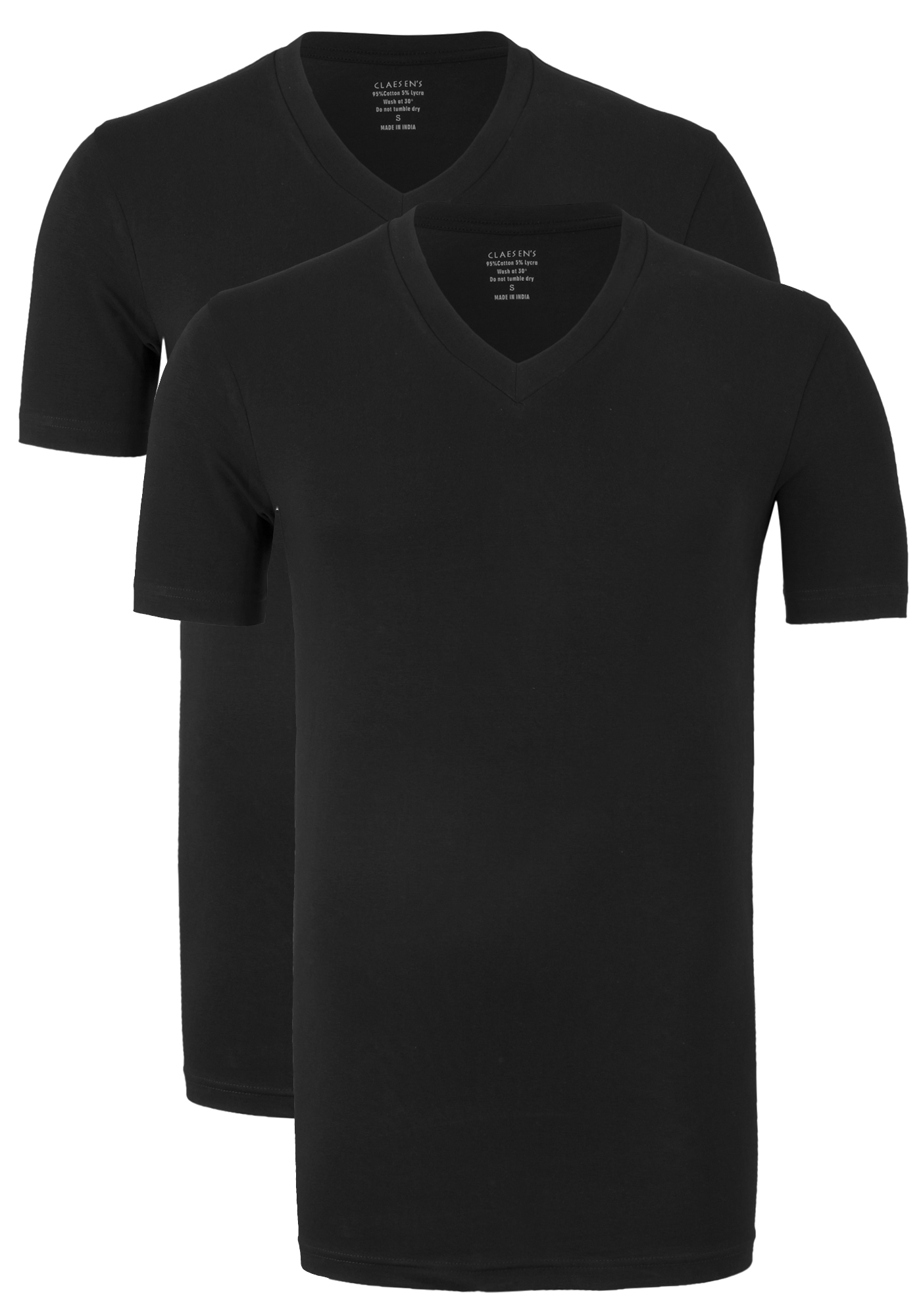 Claesen's Basics T-shirts (2-pack), heren T-shirts V-hals, zwart