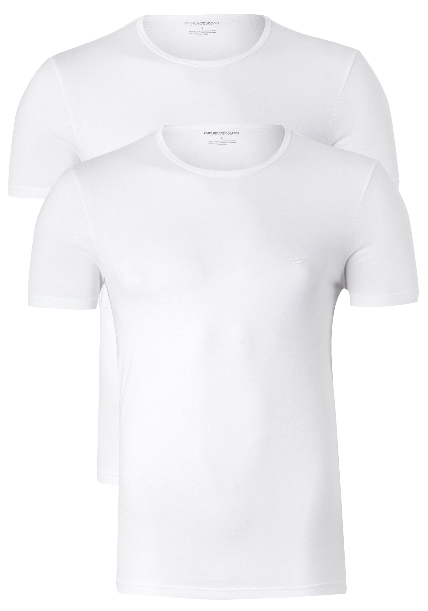 Emporio Armani T-shirts Pure Cotton (2-pack), heren T-shirts O-hals, wit     
