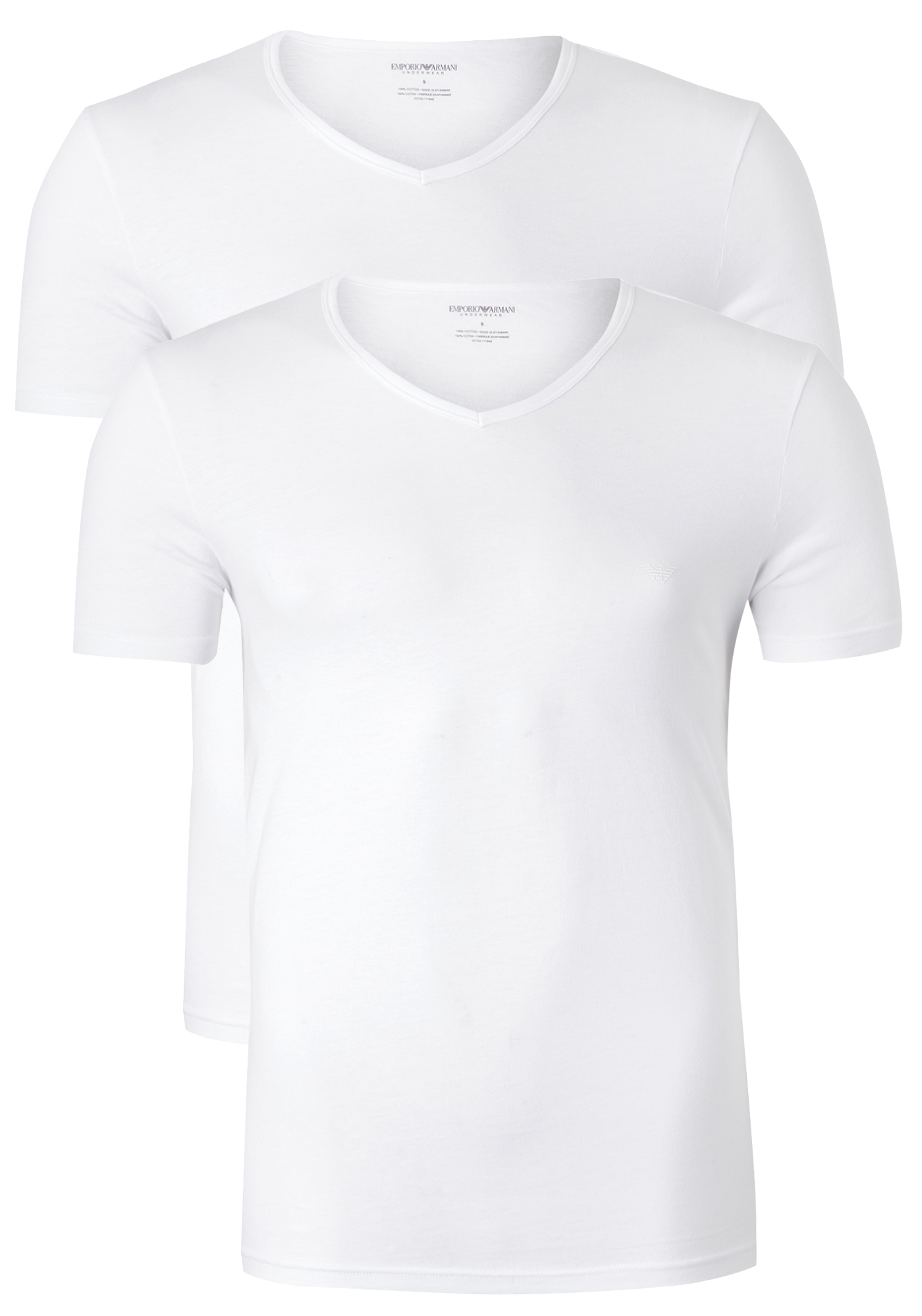 Emporio Armani T-shirts Pure Cotton (2-pack), heren T-shirts V-hals, wit   