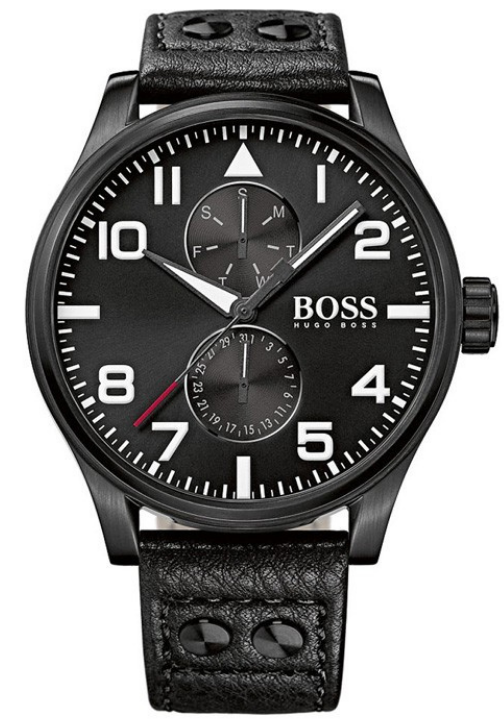 HUGO BOSS heren horloge (50 mm), zwart met zwarte leren band
