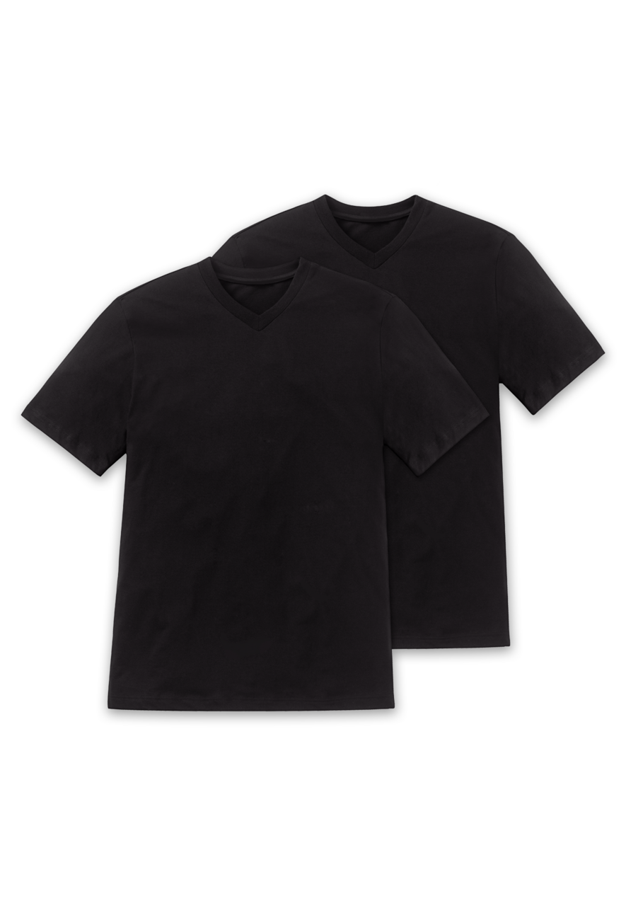 SCHIESSER American T-shirt (2-pack), heren shirt korte mouw jersey v-hals zwart