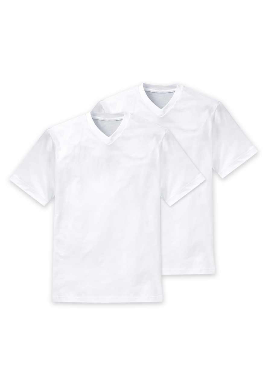SCHIESSER American T-shirt (2-pack), heren shirt korte mouw jersey v-hals wit