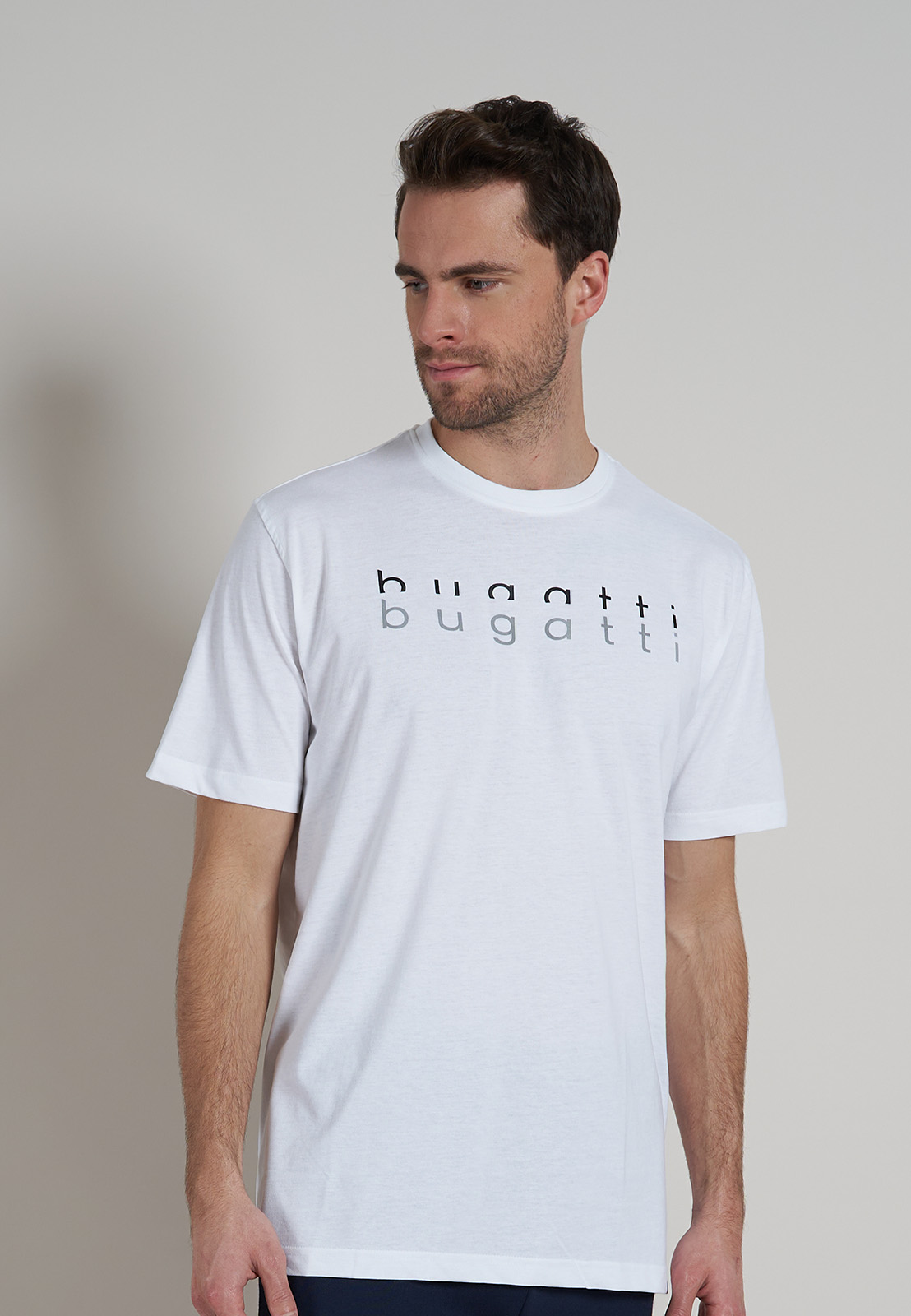BUGATTI heren T-shirt met O-hals (1-pack), wit