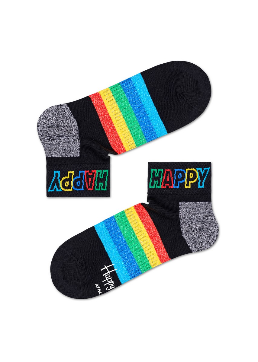 Happy Socks Athletic Rainbow Stripe 1/4 Crew Sock, sportieve unisex hoge enkelsokken