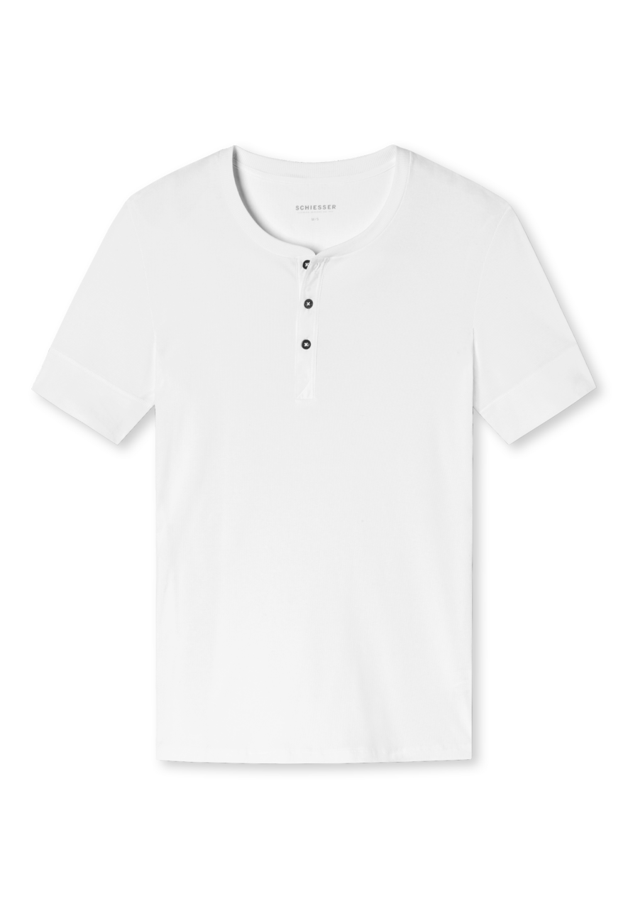 SCHIESSER Retro Rib T-shirt (1-pack), heren shirt korte mouwen dubbelrib biologisch katoen knoopsluiting wit