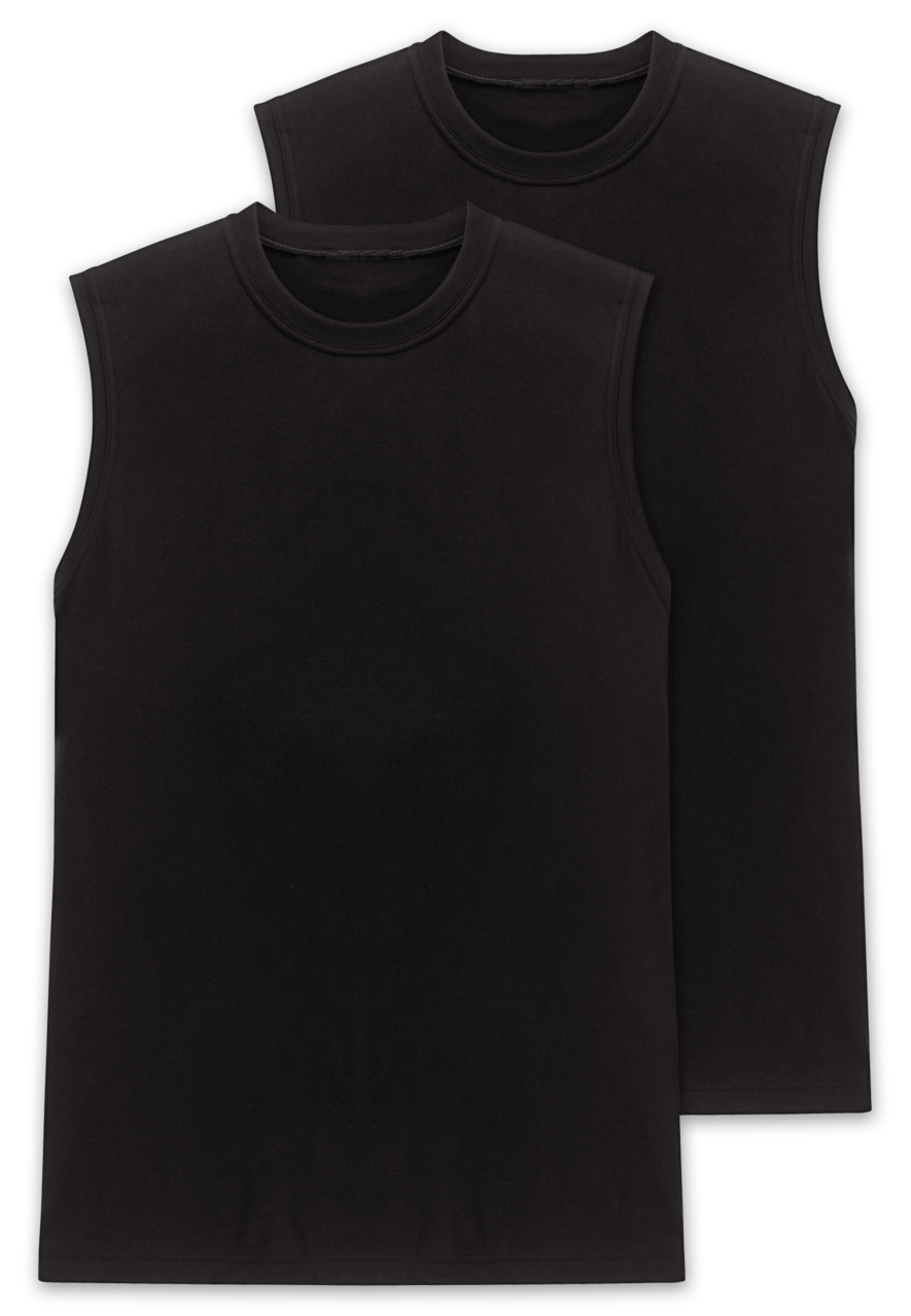 SCHIESSER Cotton Essentials singlet (2-pack), heren shirt mouwloos, muscle shirt zwart