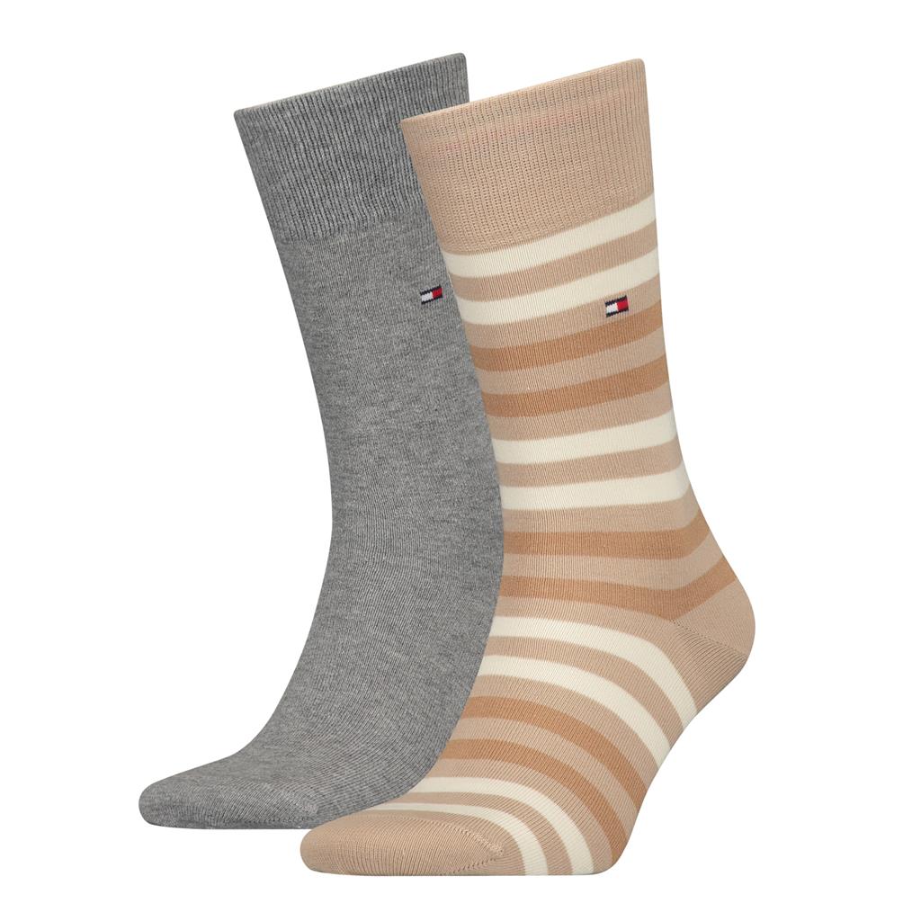 Tommy Hilfiger Duo Stripe Sock (2-pack), heren sokken, beige gestreept