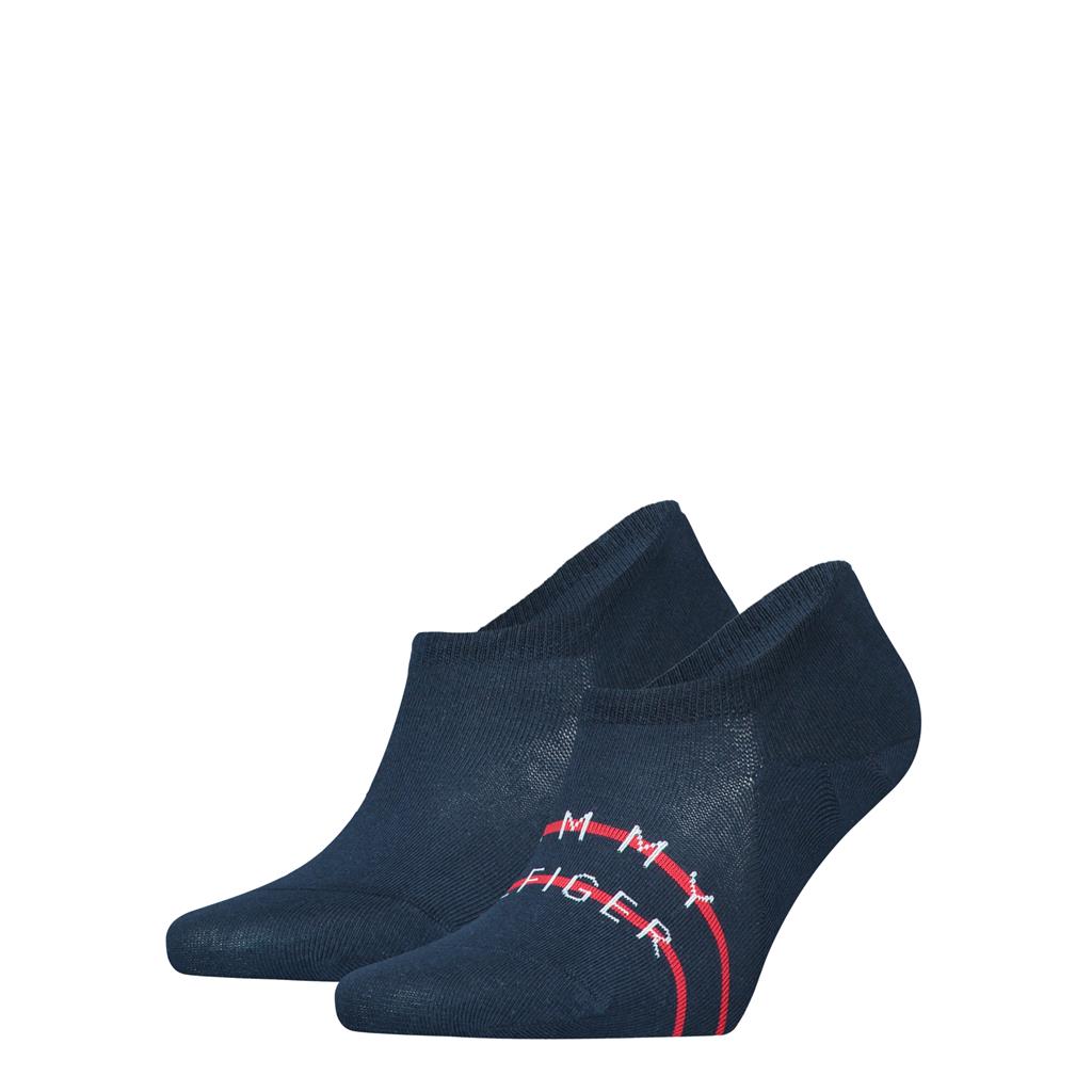 Tommy Hilfiger Footie Th Stripe (2-pack), heren onzichtbare sokken, donkerblauw gestreept