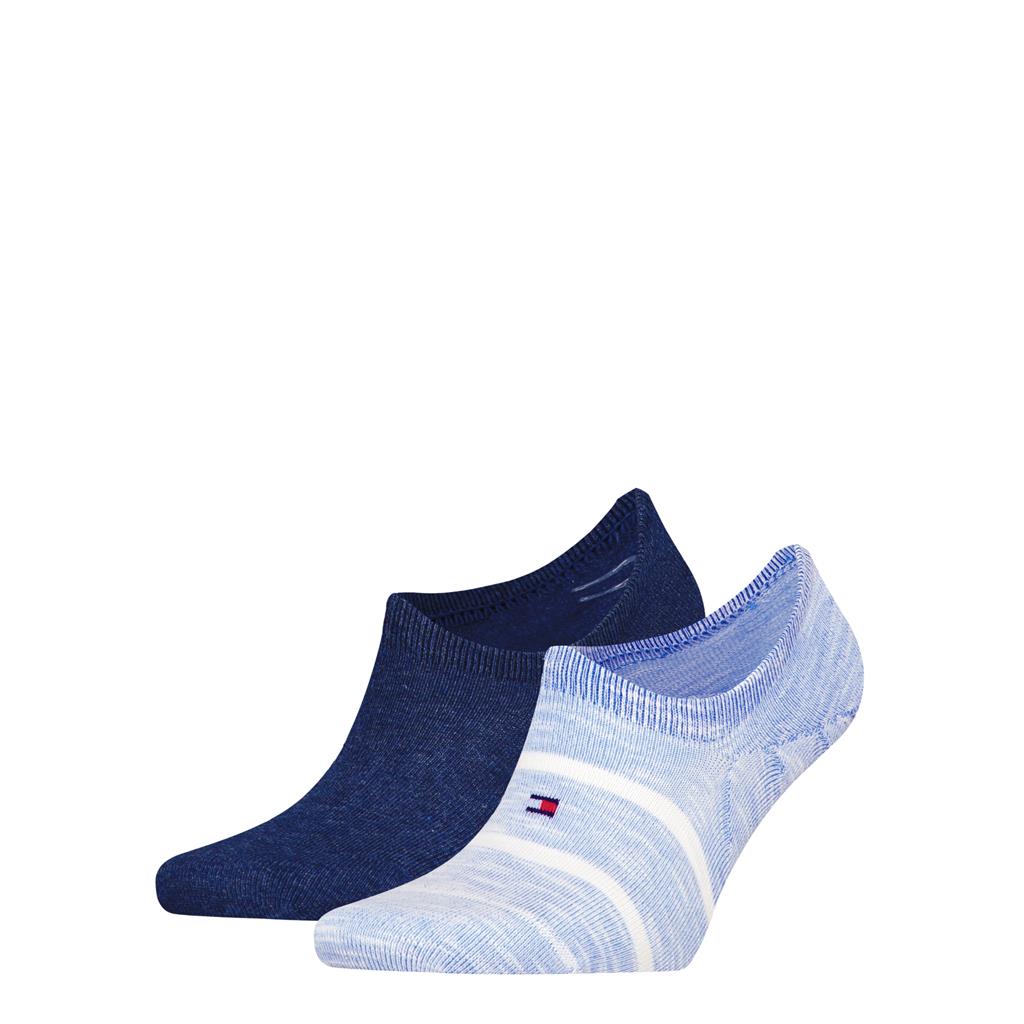 Tommy Hilfiger Footie Slub (2-pack), heren onzichtbare sokken, blauw