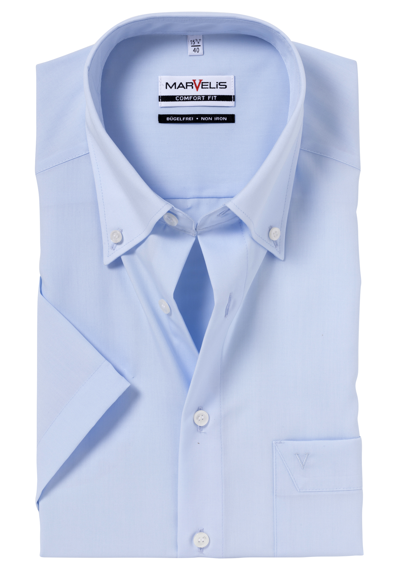 MARVELIS comfort fit overhemd, korte mouw, lichtblauw met button-down kraag 