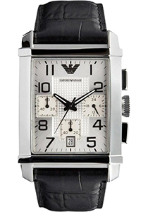 Armani heren horloge (rechthoekig), zwart met zwarte leren band