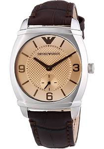 Armani heren horloge (36mm), zilverkleurig met bruine leren band