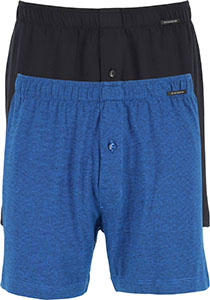SCHIESSER Cotton Essentials boxershorts wijd (2-pack), tricot, zwart en blauw fijn gestreept