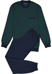 SCHIESSER heren pyjama, O-hals, donkerblauw met groen dessin