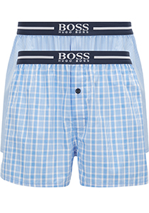 HUGO BOSS boxershorts woven (2-pack), heren boxers wijd model, lichtblauw met wit geruit en gestreept