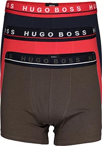 HUGO BOSS boxer brief (3-pack), heren boxers normale lengte, blauw, rood en olijfgroen