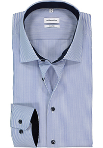 Seidensticker shaped fit overhemd, blauw met wit gestreept (contrast)