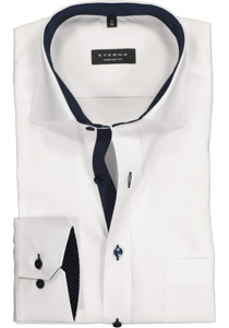 ETERNA comfort fit overhemd, fijn Oxford heren overhemd, wit (blauw gestipt contrast)