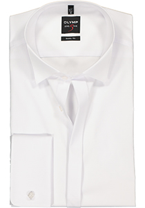 OLYMP Level 5 body fit overhemd, mouwlengte 7, smoking overhemd, wit met wing kraag