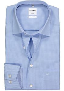 OLYMP Luxor Comfort Fit overhemd, lichtblauw met wit geruit (contrast)  