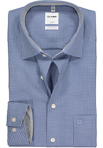 OLYMP Luxor comfort fit overhemd, donkerblauw met wit geruit (contrast) 