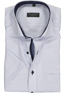 ETERNA comfort fit overhemd, korte mouw, structuur heren overhemd, lichtblauw met wit (donkerblauw contrast)