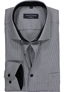 CASA MODA comfort fit overhemd, zwart, grijs met wit structuur mini dessin (contrast)