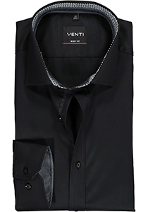 VENTI body fit overhemd, zwart twill (contrast)