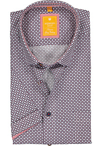 Redmond modern fit overhemd, korte mouw, poplin dessin, blauw en rood met wit
