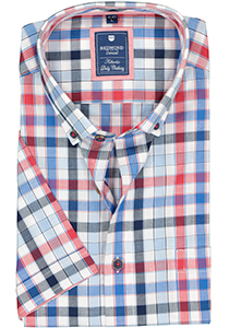 Redmond regular fit overhemd, korte mouw, Oxford, blauw, wit en rood geruit