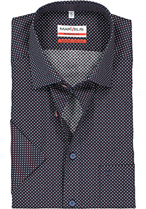 MARVELIS modern fit overhemd, korte mouw, donkerblauw met rood en wit gestipt