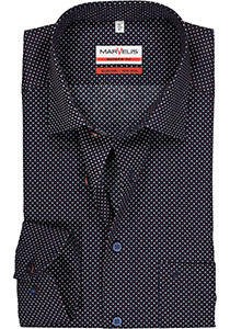 MARVELIS modern fit overhemd, mouwlengte 7, donkerblauw met rood en wit gestipt