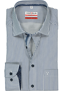 MARVELIS modern fit overhemd, marine blauw met wit gestreept (contrast)