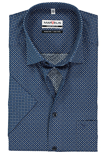 MARVELIS comfort fit overhemd, korte mouw, blauw met wit dessin