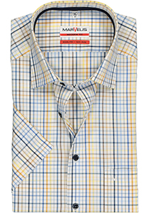 MARVELIS modern fit overhemd, korte mouw, wit, bruin, blauw en geel geruit (contrast)